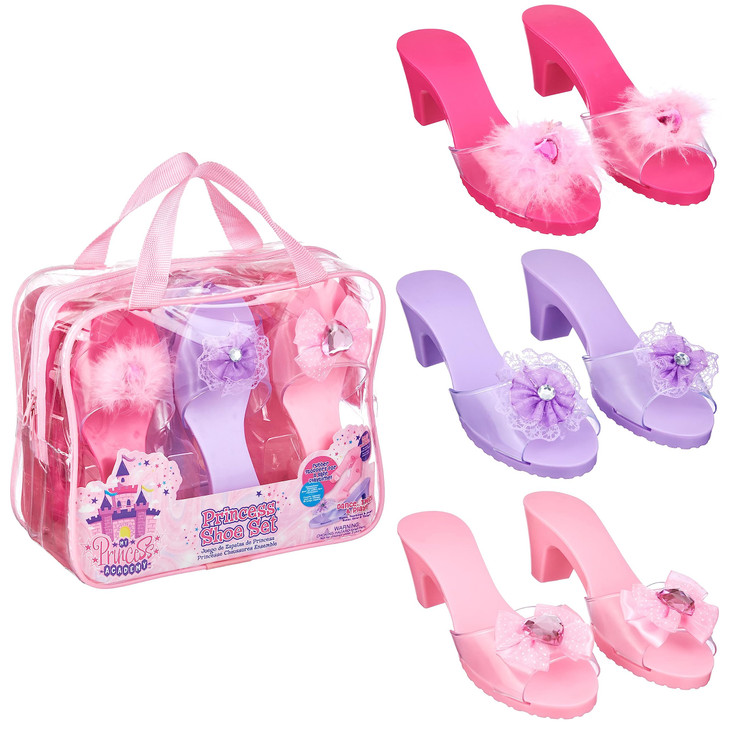 3pc Pastel Princess Dress Up Shoe Set - Royalty Kids High Heel Slip-On