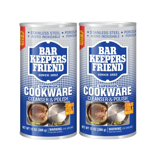 Bar Keepers Friend Cookware Cleanser & Polish (2 x 12 oz) Stainless Steel Cleaner & Degreaser for Pots, Pans, Bakeware