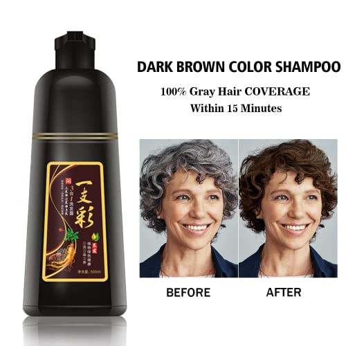 BELEZALIB Instant Dark Brown Hair Color Shampoo for Women & men, Permanent Hair Dye Shampoo for Gray, 100% Grey