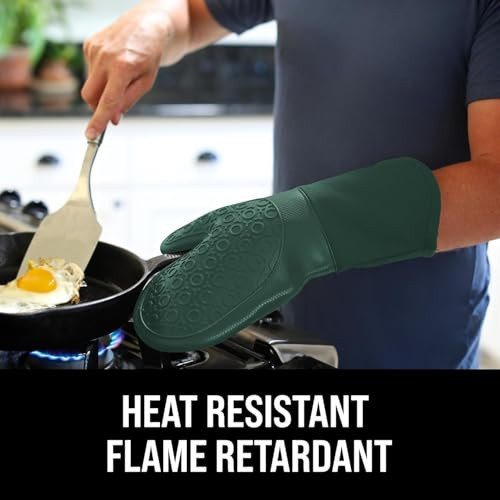 BPA-Free Silicone Oven Mitts Ultra Heat Resistant up to 500°F - Oven Mitts with Thick Cotton Liner - Long Slip