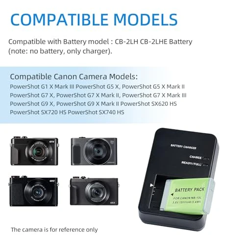 CB-2LH CB-2LHT NB-13L Battery Charger Compatible with Canon PowerShot G7X