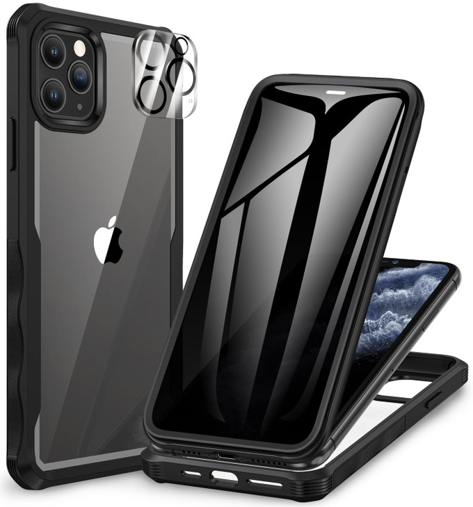 CENHUFO Privacy for iPhone 11 Pro Max Case, Full Body Phone Case with Built-in 9H Tempered Glass Privacy Screen