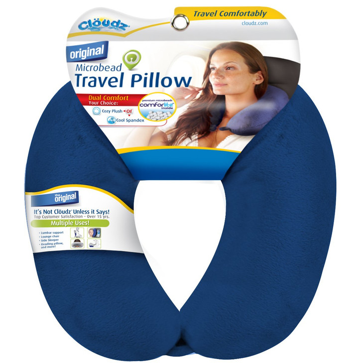 Cloudz Dual Comfort Microbead Airplane Travel Neck Pillow. Super Soft Cozy Plush Fabric on One Side, Cool Relaxing
