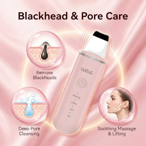GUGUG Skin Scrubber Face Spatula Blackhead Remover Tools,4 Modes,Pink
