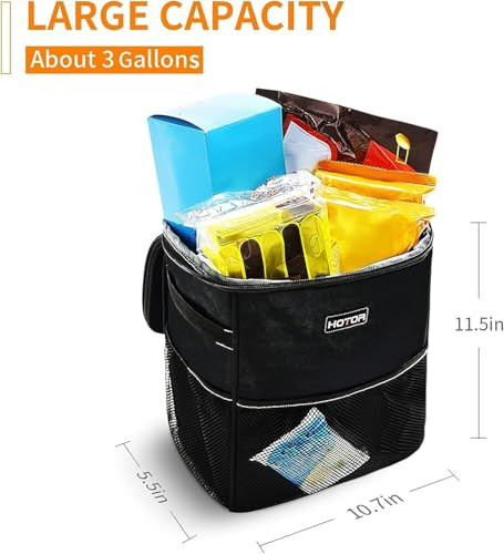 HOTOR Car Trash Can, Compact Waterproof Organizer, Leak-Proof Bin, 3-Gallon