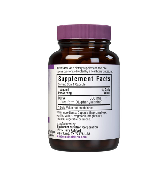Bluebonnet Nutrition DLPA (DL-Phenylalanine) 500 mg, Free-Form Amino Acid, for Nervous System Support, Soy & Gluten Free, Non-GMO, Kosher, Vegan, 30