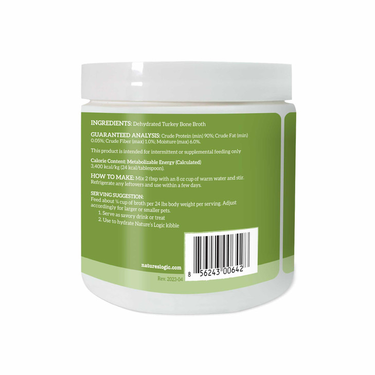NATURE'S LOGIC Dehydrated Turkey Bone Broth Powder - Dog & Cat Topper, 6oz