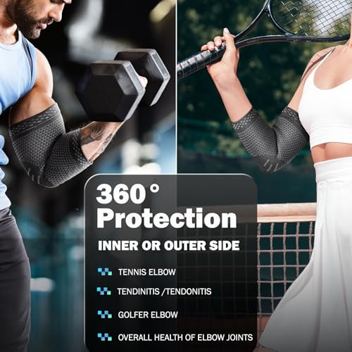 POWERLIX 2Pack Elbow Orthopedic Brace Compression Support (Pair) - Elbow Sleeve for Tennis, Golfers, Bursitis, and