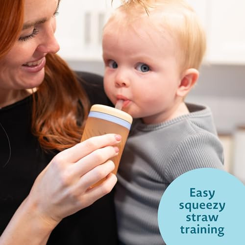 The First Years Silicone Squeeze & Sip Straw Cup - Orange and Blue