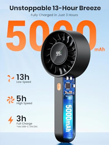 Warmco Portable Handheld Turbo Fan 5000mAh Rechargeable Personal Mini fan