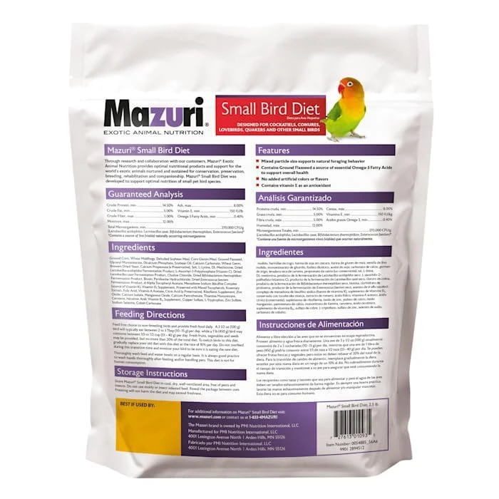 Mazuri | Nutritionally Complete for Small Birds | 2.5 Pound (2.5 lb.) Bag
