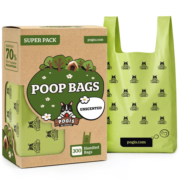 Pogi's Dog Poop Bags with Handles, Thick & Leak-Proof, Unscented, 300 Bags