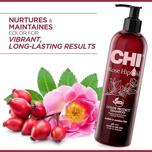 CHI Rosehip Oil Protecting Shampoo, Gently Cleanses Color-Treated Hair & Helps Retain Color, Sulfate, Paraben, &