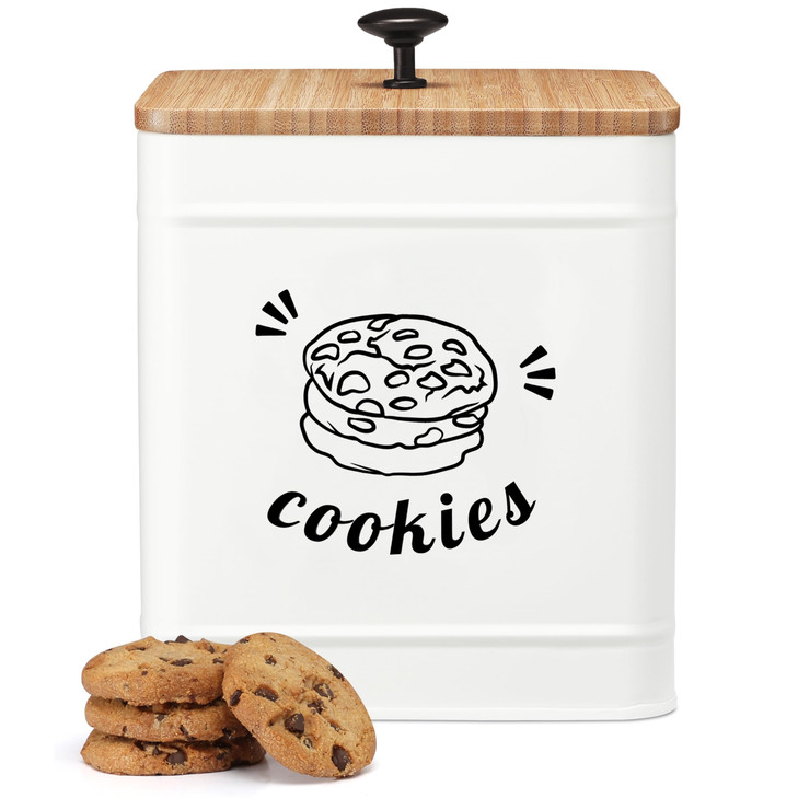 PERFNIQUE Cookie Jar with Lid Airtight, Cookie Tin with Bamboo Lid, Cute Cookie Jars for Kitchen Counter Decorative, 1