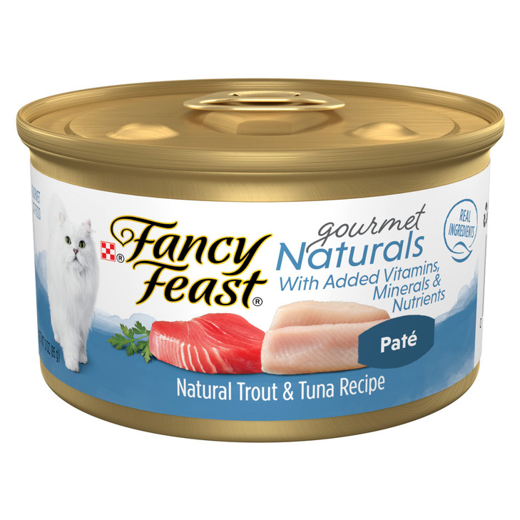 Purina Fancy Feast Grain Free Wet Cat Food Pate Gourmet Naturals Trout and Tuna Recipe - (Pack of 12) 3 oz. Cans