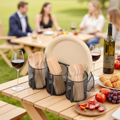 ZZDWLDHA Utensil Caddy Silverware Holder for Party, Metal Mesh Cutlery Storage Organizer for Forks Spoons Napkins