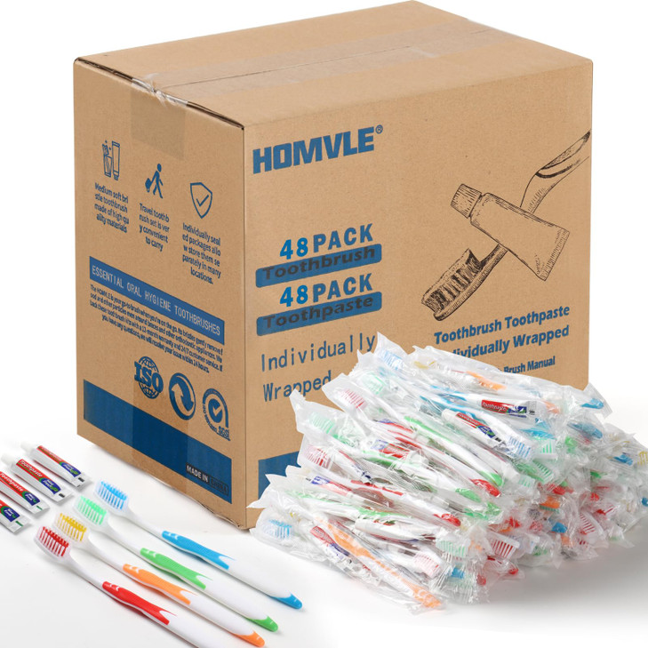 48 Packs Disposable Toothbrushes with Toothpaste, Individually Wrapped
