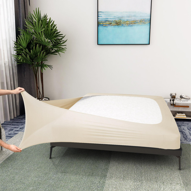 ALYVIA SPRING King Box Spring Cover Jersey Knit Stretchy, Beige