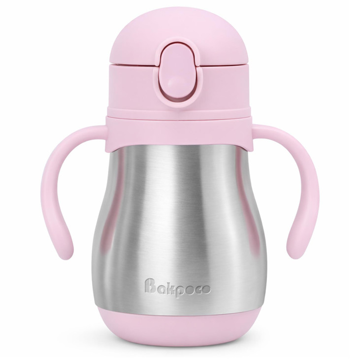 Bakpoco Stainless Steel Sippy Straw Cup for Toddlers 1-3 Years Old, Insulated Toddler Water Bottle Baby Training