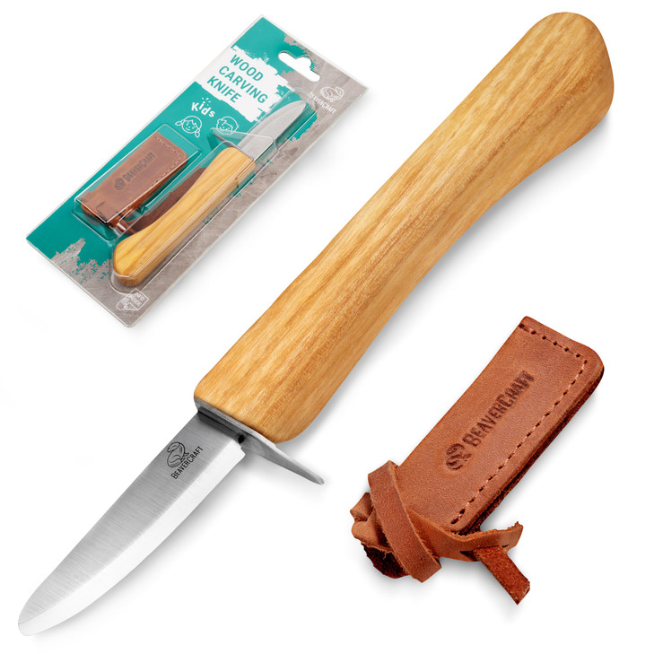 BeaverCraft Whittling Knife for Kids, Beginners - Safety Wood Carving Knife C1 Kid - Whittling Knives with Rounded Tip
