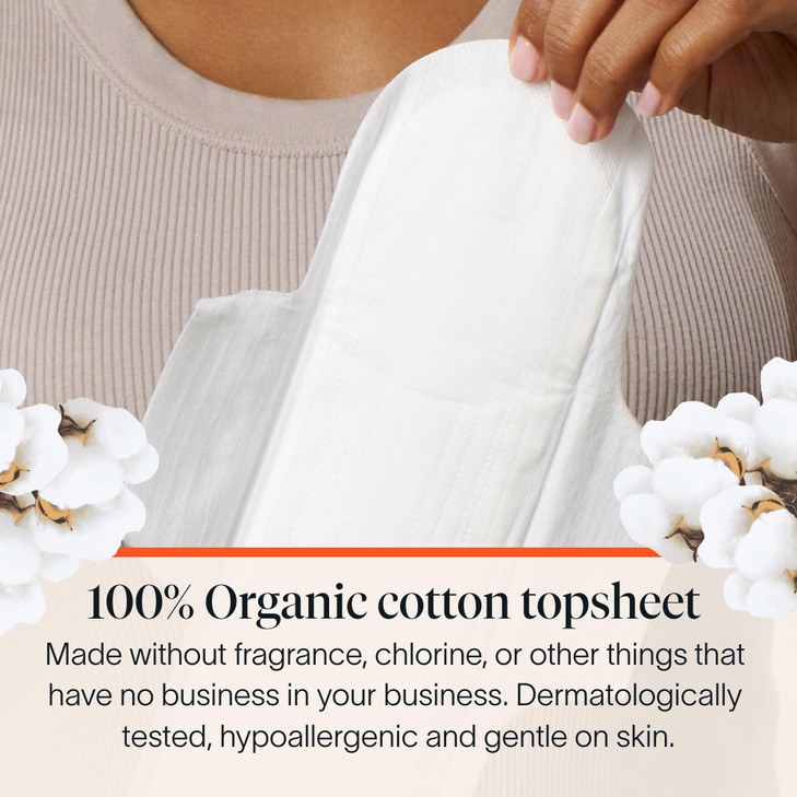 Cora 100% Organic Cotton Topsheet Pads (36 Overnight Pads)