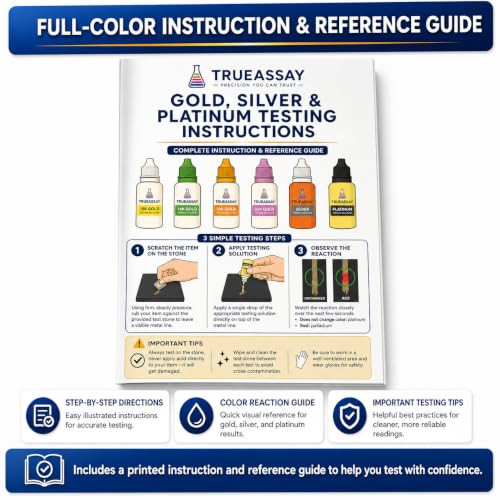 Gold, Silver & Platinum Testing Kit 10k 14K 18K 22K .999 .925 Silver Platinum Solutions with 2x2 Test Stone Precious