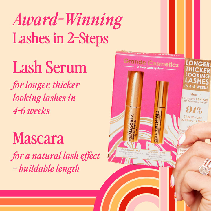 Grande Cosmetics 2-Step Lash System Set, Lash Serum & Mascara Gift Set