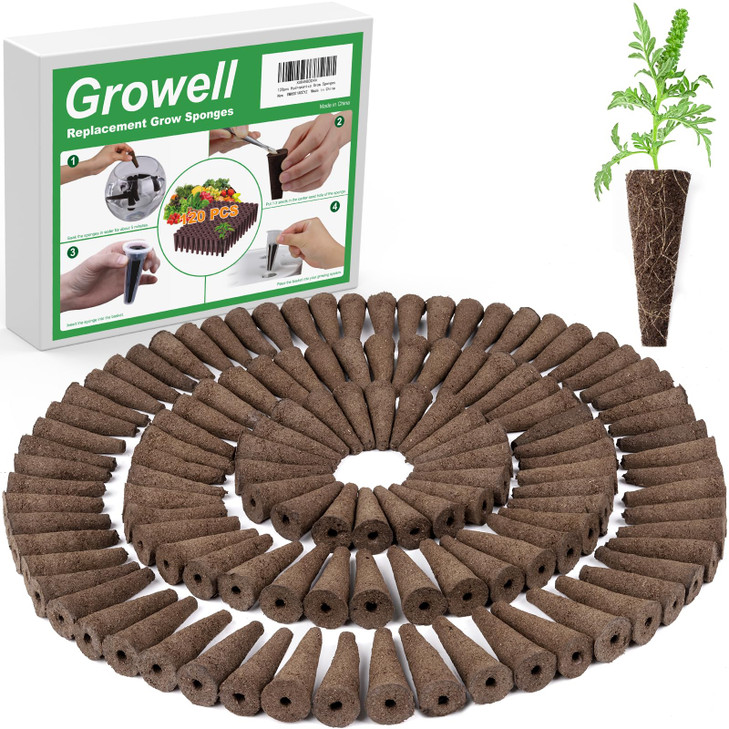 Growell Grow Sponges, 120 Pack Hydroponic Pods for Aerogarden and Others