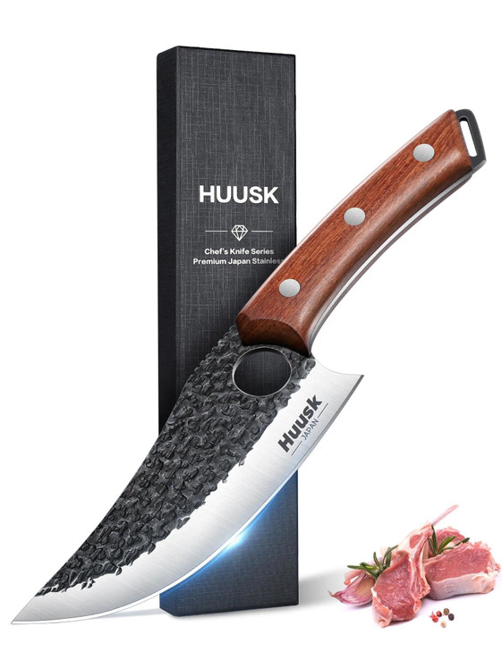 Huusk Viking Knife, Japanese Hand Forged Butcher Knife for Meat Cutting