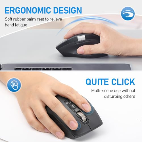 INFINMIND Wireless Side Scroll Mouse with Multi-Device, Ergonomic Computer Mice with Smart Flying Scroll, Quiet Click,
