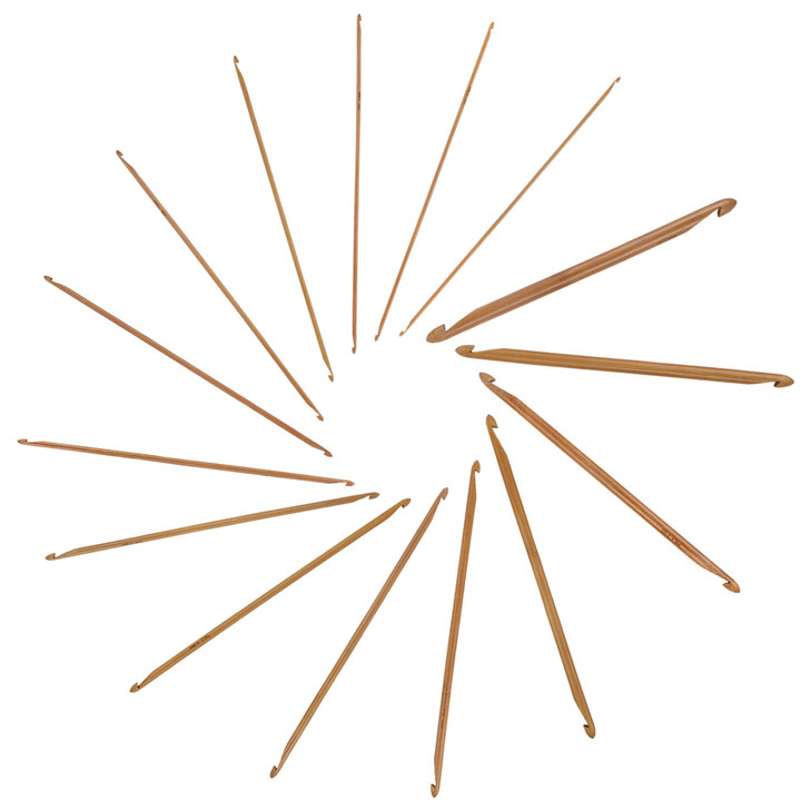 JubileeYarn Double Ended Bamboo Tunisian Crochet Hooks Set - Carbonized Brown - 15 Sizes