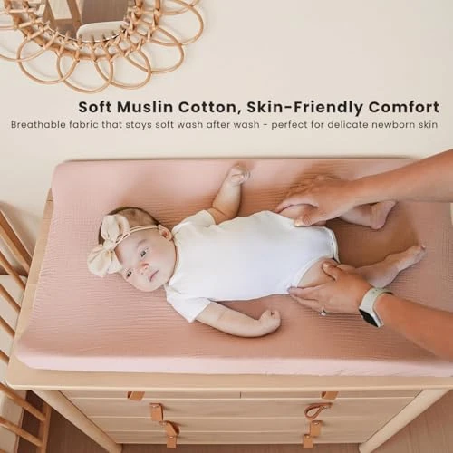 Konssy 2 Pack Muslin Changing Pad Covers for Baby Girls Boys, 32"x16"