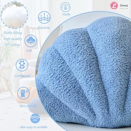 Lfsaaj Dusty Blue Seashell Throw Pillows, Shell Shaped Throw Pillows, 13 Inch Soft Home Decorative Pillow Plush