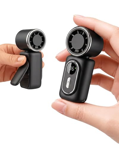 Mini Clip on Fan Handheld, 3000mAh Rechargeable Portable Fan with LED Display, 3-in-1 Personal Cooling Fan, 4 Speeds