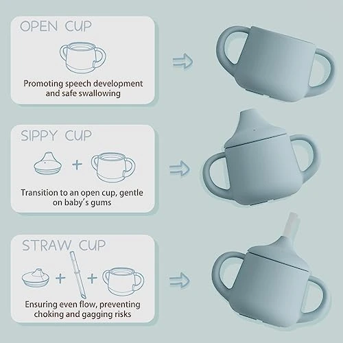 Moonkie Silicone Baby Sippy Cups | 3 Stages Training Cup Straw Cup for Infants Toddlers and Kid | 4 oz 2Pack