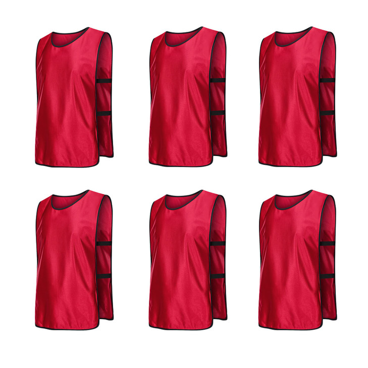 RE-HUO 6 Pack Scrimmage Vests/Sport Basketball Pinnies/Soccer Bibs for Kid and Adult (red, M)