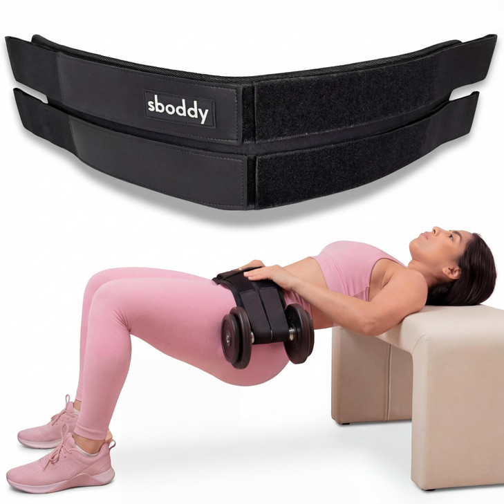 Sboddy Hip Thrust Belt with Dual-Strap Design  Booty Builder for Heavy Dumbbells, Kettlebells & Plates Up to 400 lbs