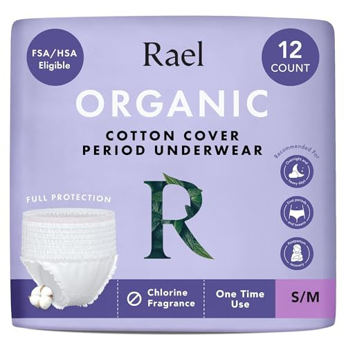 Rael Disposable Period Underwear, Organic Cotton Cover (Size S-M, 12 Ct)