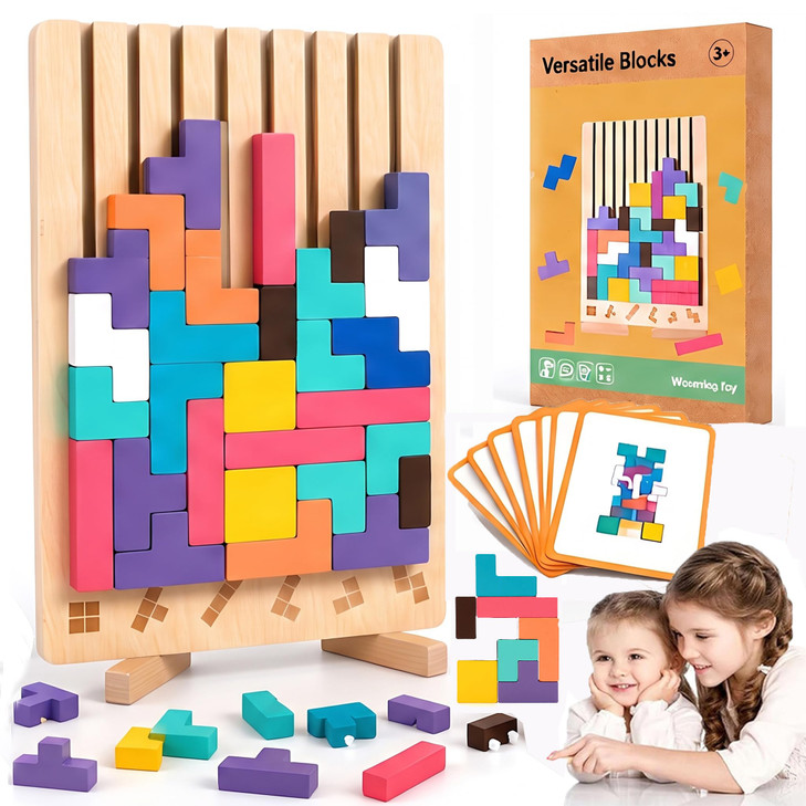 Montessori Wooden Stacking Puzzle Toy, 3D Color Stack Game for Kids Ages 3+