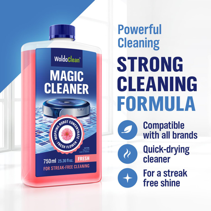 WoldoClean Robot Mop Cleaning Solution 25.4 fl.oz - Hard Floor Cleaner Liquid Concentrate, Anti-Clog, Fresh Scent,