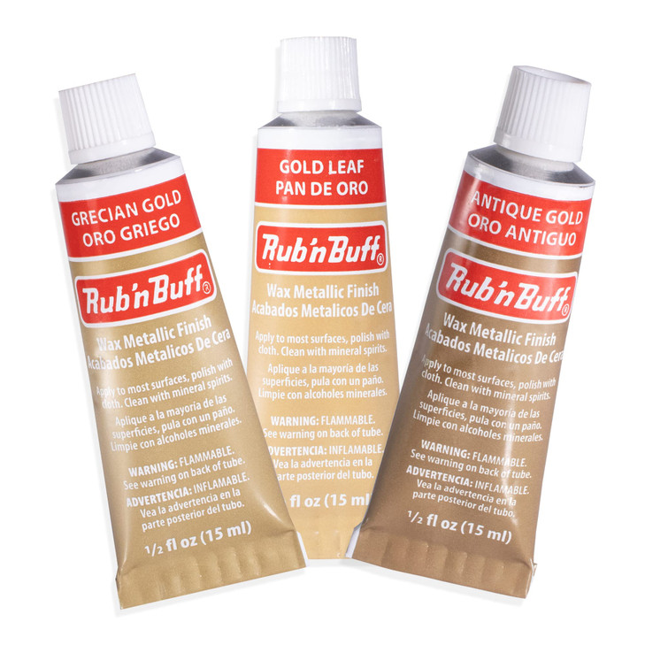 AMACO Rub n Buff Wax Metallic Finish 3 Color Kit - Antique Gold Grecian Gold and Gold Leaf 15ml Tubes - Versatile