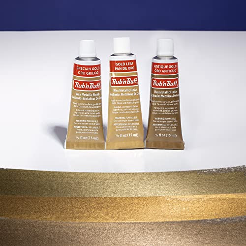 AMACO Rub n Buff Wax Metallic Finish 3 Color Kit - Antique Gold Grecian Gold and Gold Leaf 15ml Tubes - Versatile