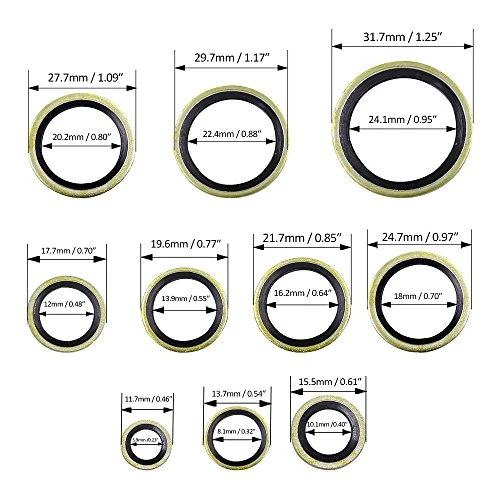 Hilitchi 180-Pcs Metric Dowty Bonded Seal Oil Washer Assortment Kit - 10-SIZE: M6 to M24