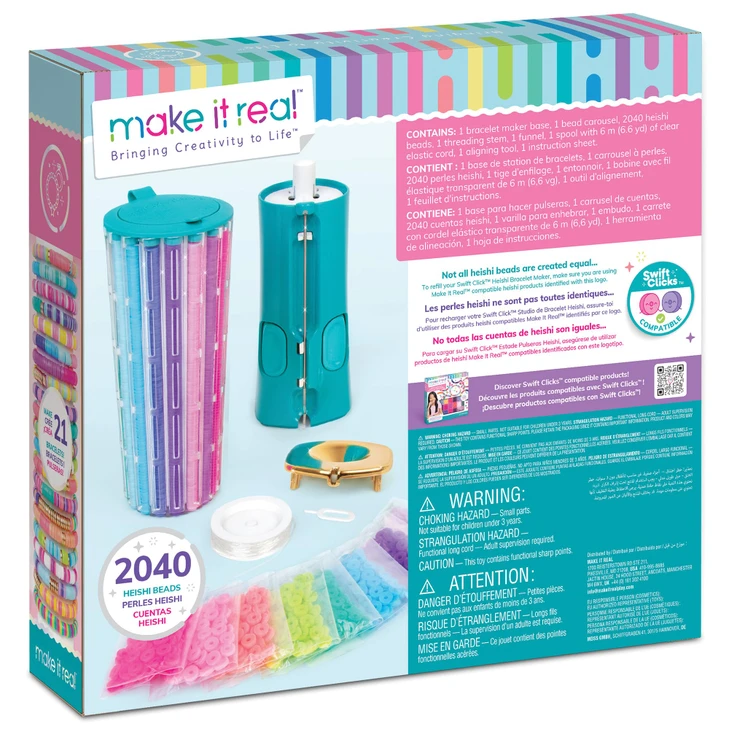 Make It Real: Swift Clicks - Heishi Bracelet Maker - 2047pc, DIY Jewelry Craft Kit, Design & Make 23 Bead Bracelets,