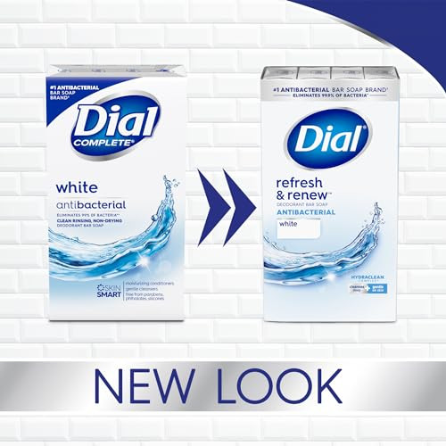 Dial Antibacterial Bar Soap, Refresh & Renew, White, 4 oz, 8 Bars