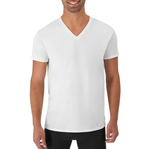 Hanes Mens Cotton, Moisture-wicking V-neck Tee Undershirts, Multiple Packs And Colors, White - 6 Pack, Medium US