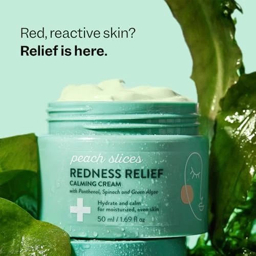 Peach Slices - Redness Relief Calming Cream (1.69 oz) - Hydrate & Calm - Moisturized, Even Skin - Panthenol, Spinach,