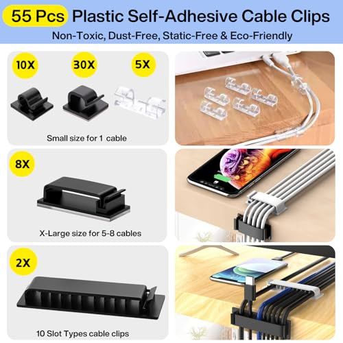 [313Pcs] Cable Management Kit, 67 Adhesive Cable Clips, Topavatop Desk Cord Organizer, 22 Reusable Cable Strap, 4