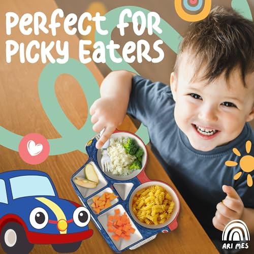 ARI MES Toddler Plate Set, Divided Kids Dinnerware For Meals