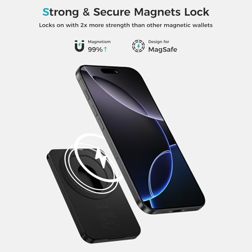 BENKS for MagSafe Wallet with Stand, ArmorGo Magnetic Wallet for Men, Minimalist Card Holder Fit 3 Cards for iPhone